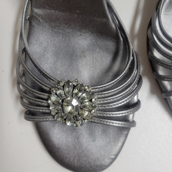 Yves Saint Laurent Grey Silver Heels with Crystal Embellishments. - Picture 10 of 16